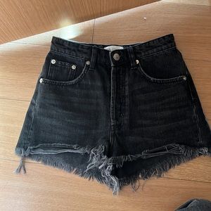Zara Black FRAYED HI RISE DENIM SHORTS
